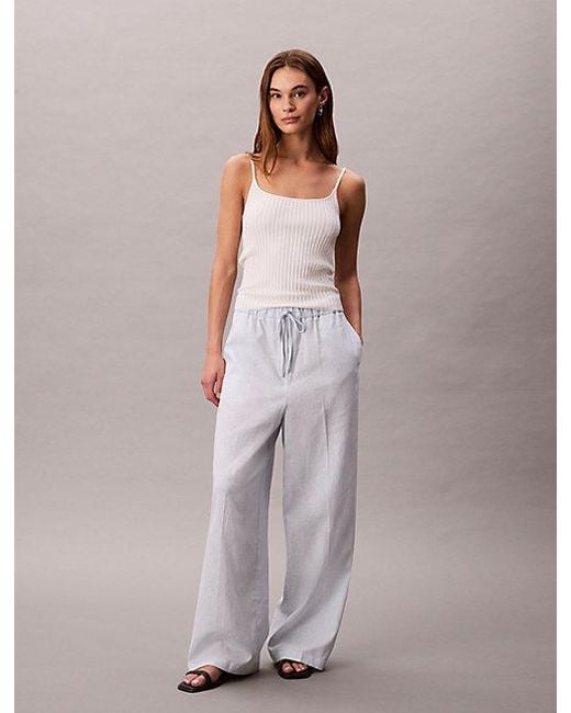 Pantalón holgado de lino y algodón Calvin Klein de color Gray