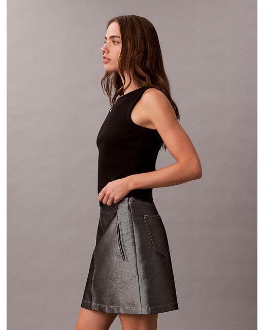 Canotta Di Cotone A Costine Con Stemma di Calvin Klein in Black