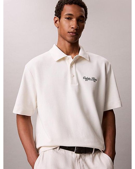 Calvin Klein Natural Jeans Embroidered Logo Polo Shirt for men