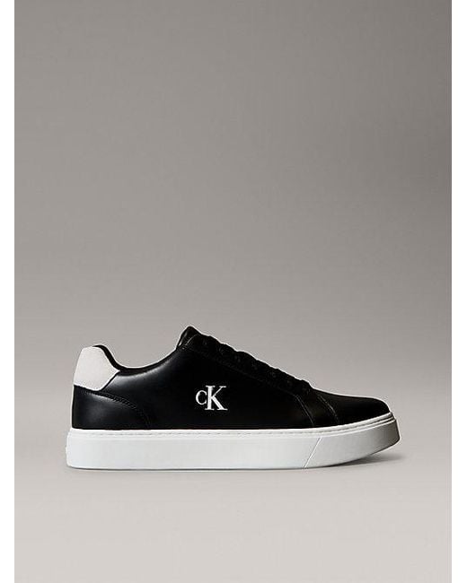 Calvin Klein Gray Jeans Ck Baseline Leather Signature Trainers for men