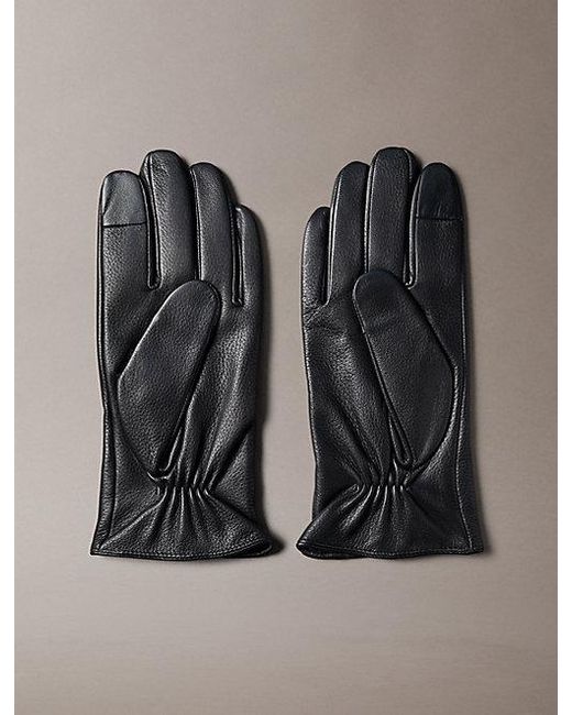 Calvin Klein Black Soft Nappa Leather Touchscreen Gloves for men