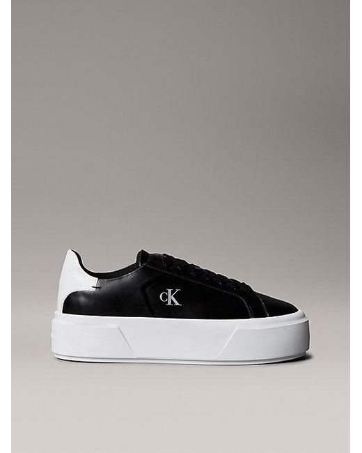 Calvin Klein Black Jeans Sienna Leather Logo Platform Trainers