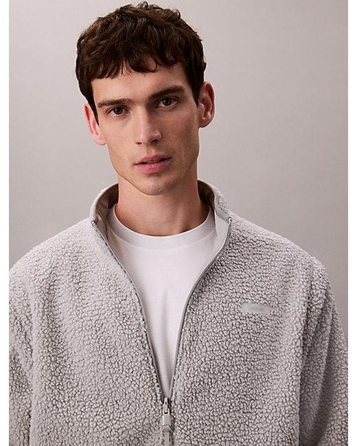 Calvin Klein Gray Sport Reversible Sherpa Fleece Zip Up Jacket for men