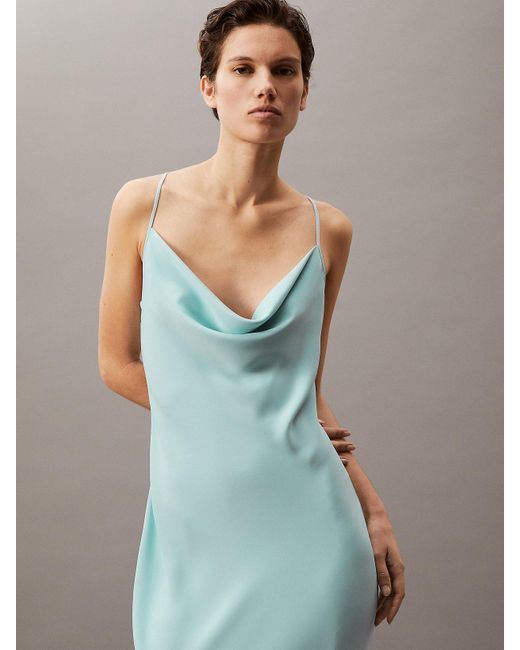 Calvin Klein Blue Soft Crepe Slip Dress