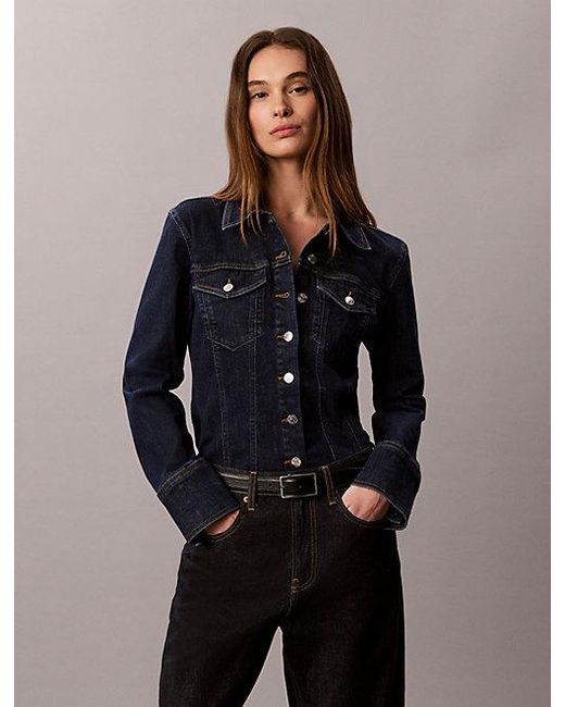 Calvin Klein Blue Jeans Sculpt Denim Trucker Button Down Shirt