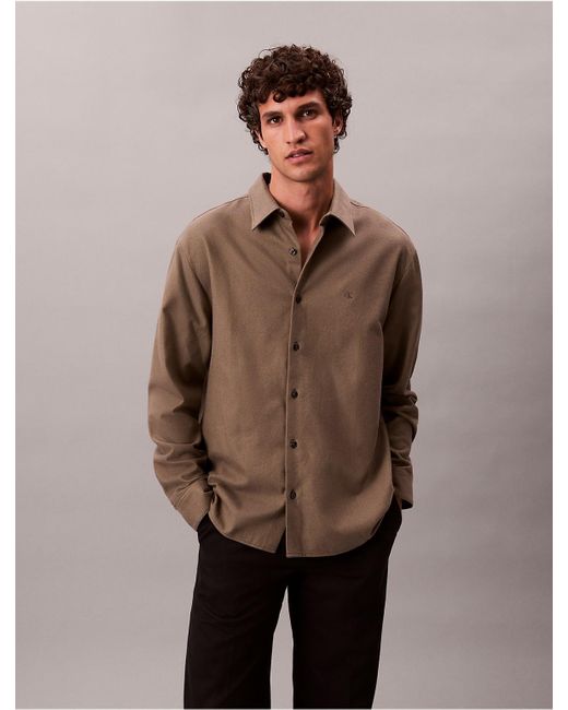 Calvin Klein Brown Melange Flannel Relaxed Button-Down Shirt for men