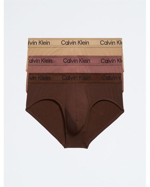 Calvin Klein Brown Stencil Logo Cotton Stretch 3-pack Hip Brief for men