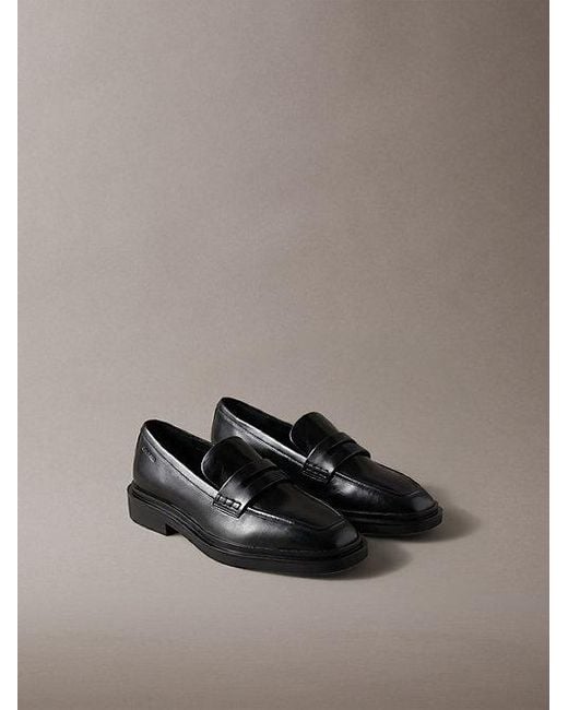 Calvin Klein Gray Leather Square Toe Penny Loafers