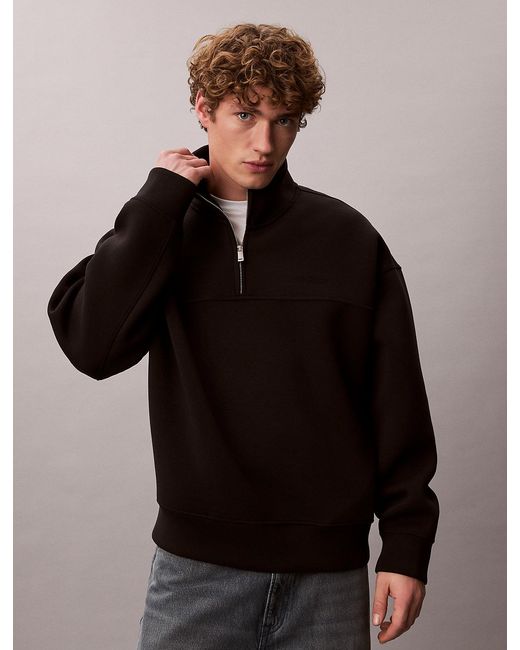 Calvin Klein Black Relaxed Zip Collar Sweatshirt for men