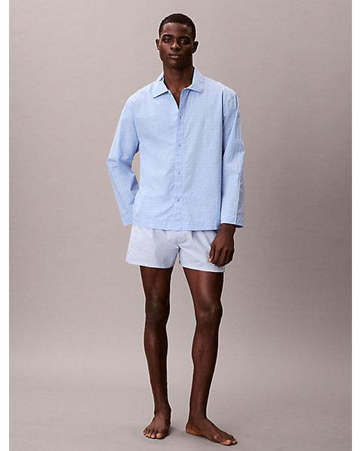 Calvin Klein Blue Cotton Poplin Pyjama Top for men