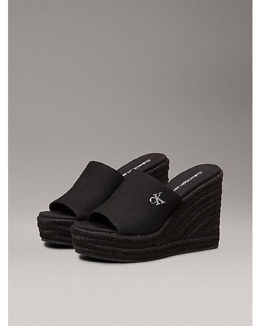 Calvin Klein Black Plateau-Espadrilles-Slippers Mit Keilabsatz
