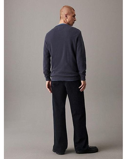 Calvin Klein Slim Wafel-T-Shirt Met Lange Mouwen in het Blue voor heren
