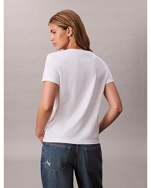 Calvin Klein White Jeans Relaxed Monogram V Neck T-Shirt