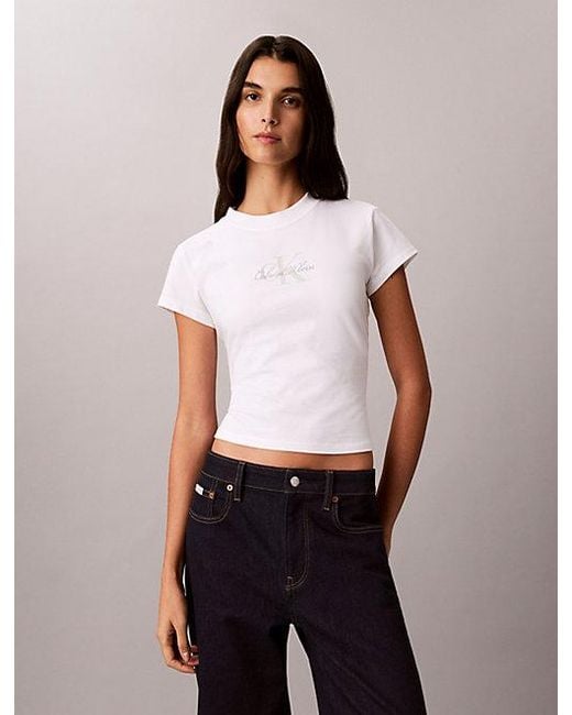 Calvin Klein White Jeans Monologo Baby Tee