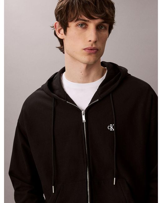 Calvin Klein Gray Relaxed Monogram Zip-Up Hoodie for men