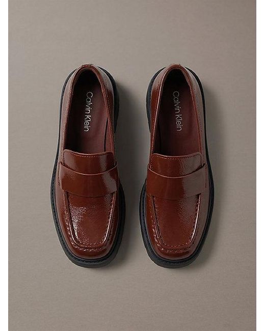 Calvin Klein Brown Ck Bold Shine Leather Chunky Loafers