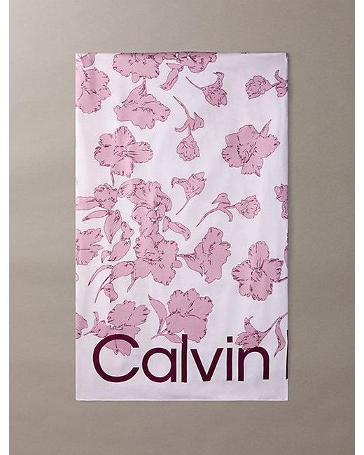 Calvin Klein Gray Square Floral Logo Scarf