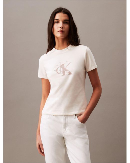 Calvin Klein Multicolor Contrast Monogram Logo Slim Fit Crewneck T-shirt