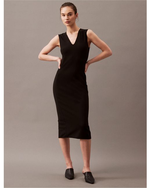 Calvin Klein Brown Stretch Crepe Sleeveless Midi Dress