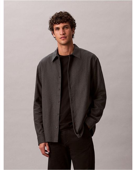 Calvin Klein Black Melange Flannel Relaxed Button-Down Shirt for men