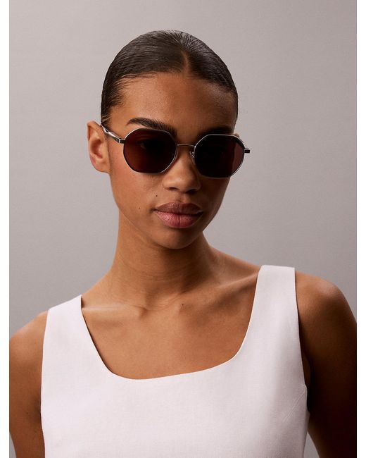 Calvin Klein White Modified Rectangle Sunglasses Ck25110S
