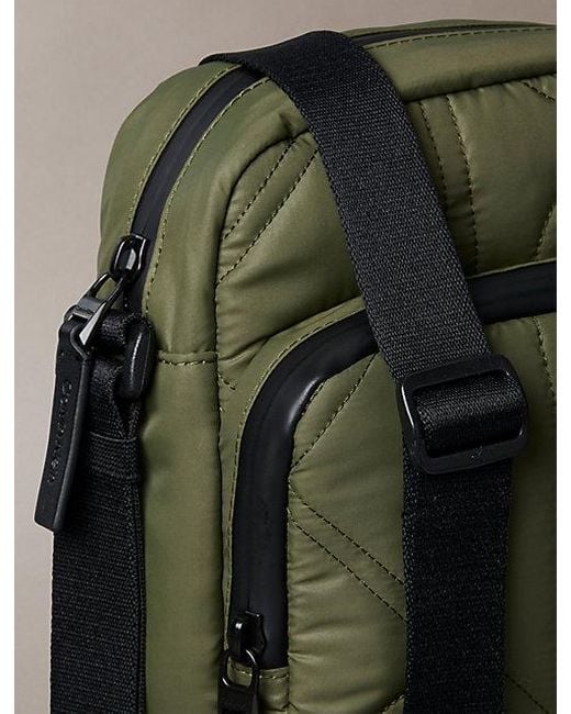 Calvin Klein Green Puffer Monogram Logo Reporter Bag for men