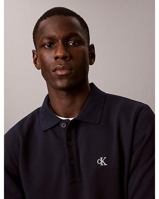 Calvin Klein Blue Jeans Cotton Terry Polo Sweatshirt for men