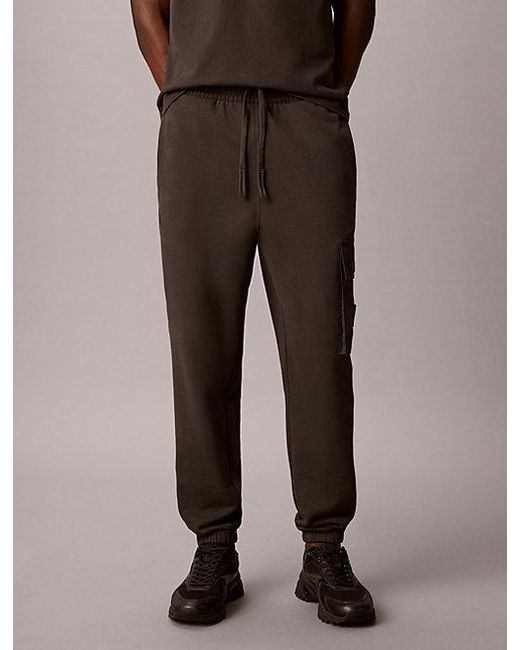 Calvin Klein Brown Cotton Terry Cargo Joggers for men