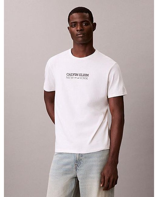 Calvin Klein White Ck Ny Crewneck Graphic Tee for men