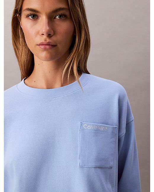 Calvin Klein White Cropped Pyjama Top Logo Cotton Jersey