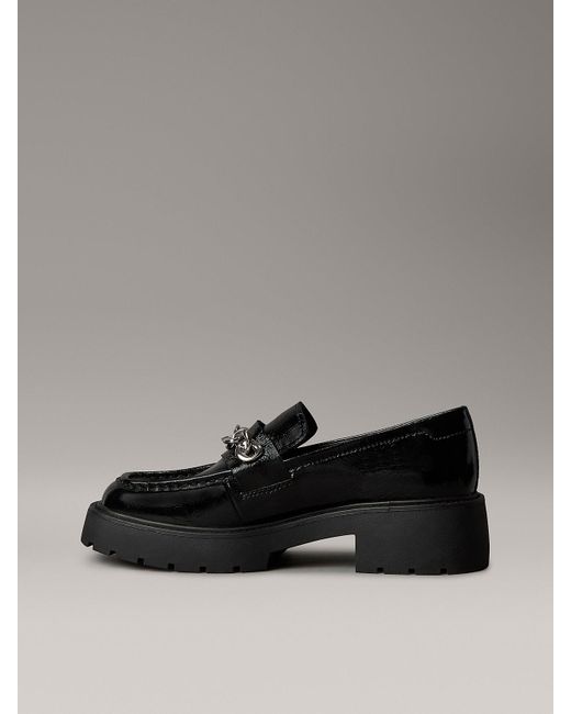 Calvin Klein Gray Leather Chunky Apron Toe Loafers