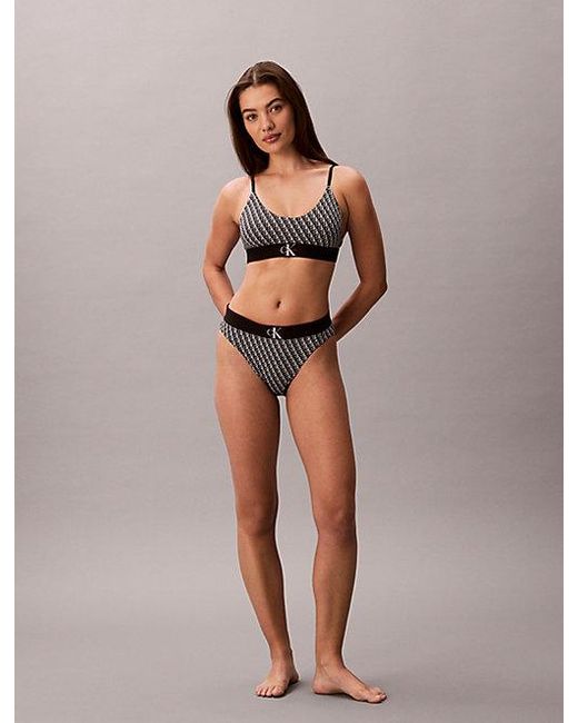 Calvin Klein Black Unlined Bralette Graphic Monogram Microfibre Stretch