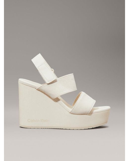 Calvin Klein Metallic Canvas Platform Wedge Sandals