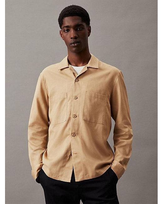 Calvin Klein Hoekig Lyocell Overhemd in het Natural voor heren