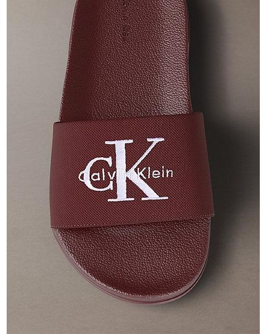 Calvin Klein Brown Canvas Contoured Logo Sliders for men
