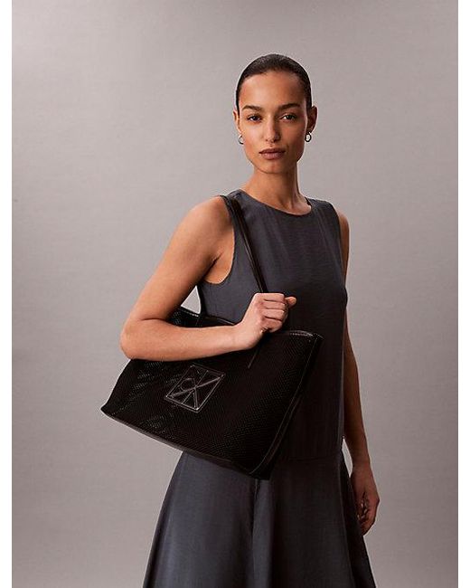 Calvin Klein Black Emblem Logo Mesh Tote Bag