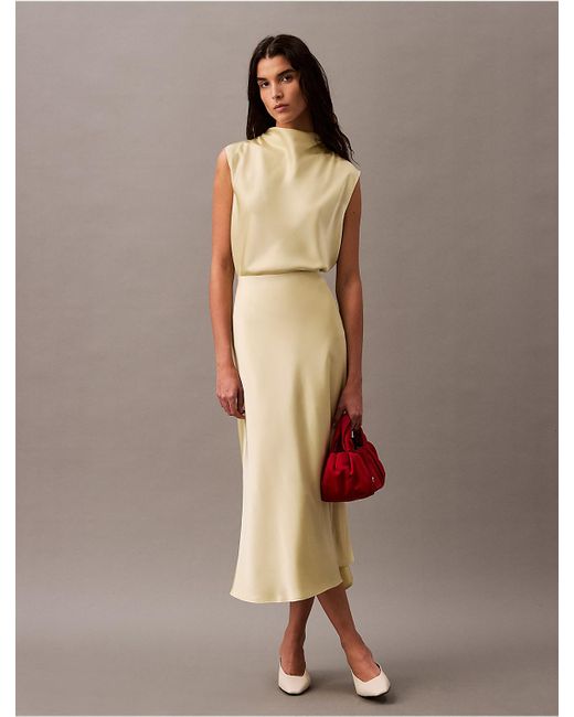 Calvin Klein Natural Matte Satin Midi Skirt