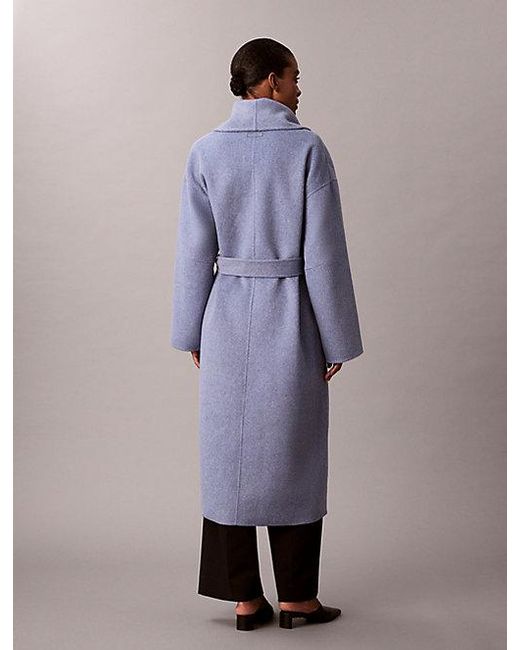 Calvin Klein Purple Double Faced Wool Blend Shawl Collar Coat