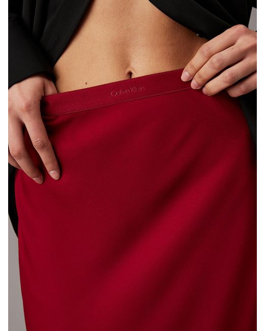 Calvin Klein Red Slim Crepe Midi Skirt