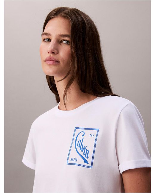 Calvin Klein White Calvin Klein Script Logo Cropped Boxy T-Shirt