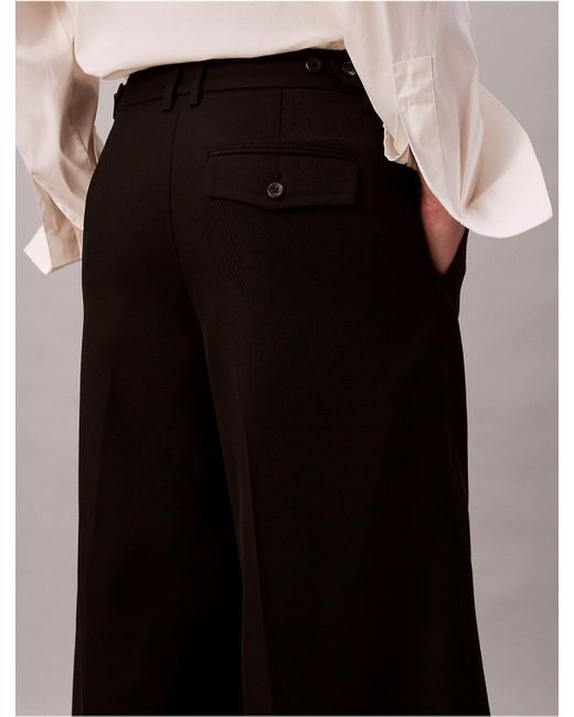 Calvin Klein Black Wool Gabardine Wide Leg Trouser