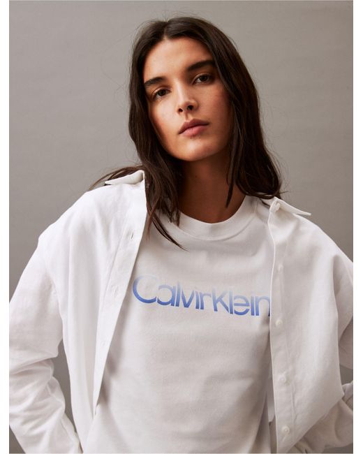 Calvin Klein White Gradient Logo Slim Fit Crewneck T-shirt