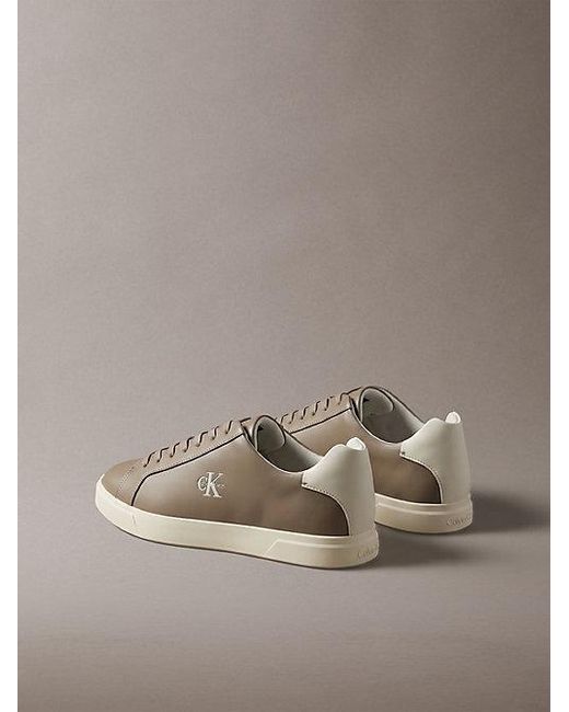 Calvin Klein Gray Leather Signature Logo Trainers for men