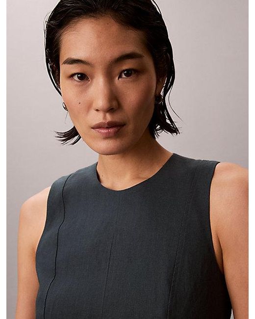 Calvin Klein Multicolor Jeans Linen Blend Sleeveless Midi Dress