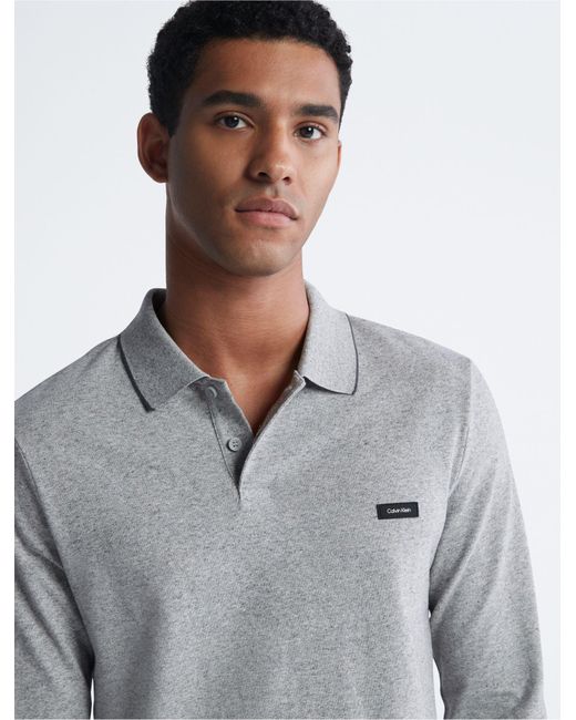 Calvin Klein Gray Stretch Pique Long Sleeve Polo Shirt for men