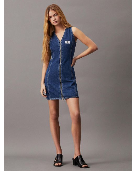 Calvin Klein Blue Denim Zip-through Mini Dress