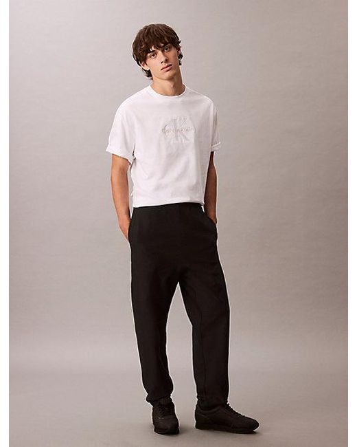 Pantalón deportivo de felpa de algodón con monograma Calvin Klein de hombre de color Black
