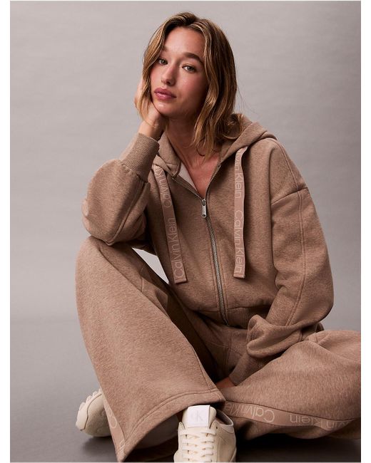 Calvin Klein Brown Calvin Klein Logo Tape Zip Relaxed Hoodie