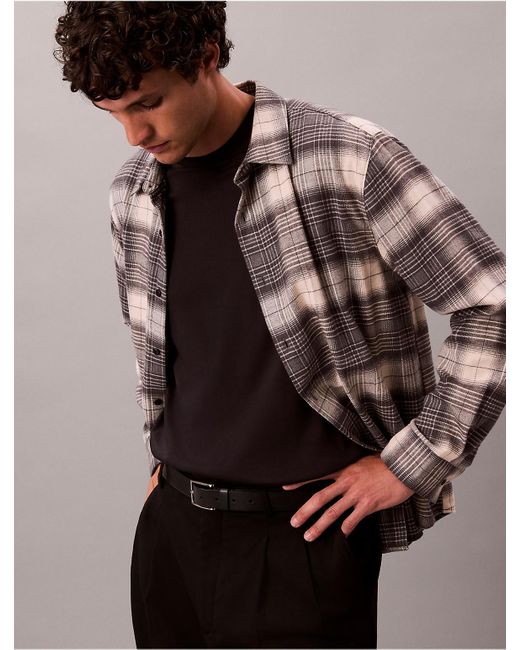 Calvin Klein Black Plaid Brushed Relaxed Button-Down Shirt for men