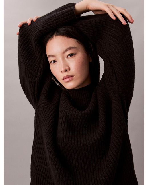 Calvin Klein Black Ribbed Chunky Relaxed Turtleneck Jumper